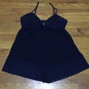 Navy Blue Lace Sleepwear Romper